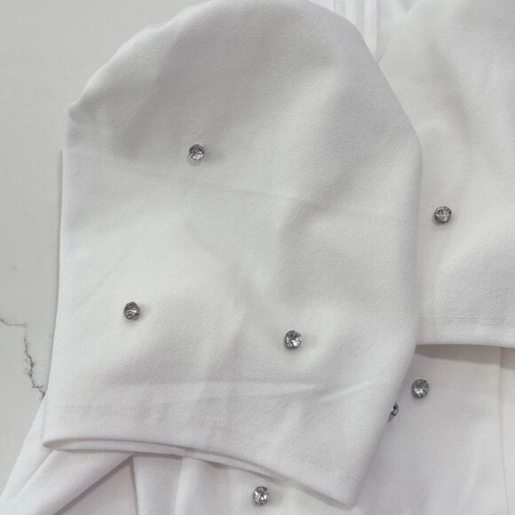 Crystal Doll Women's White Jewel Embellished Dress Juniors Puff-Sleeve Size S - Picture 14 of 16